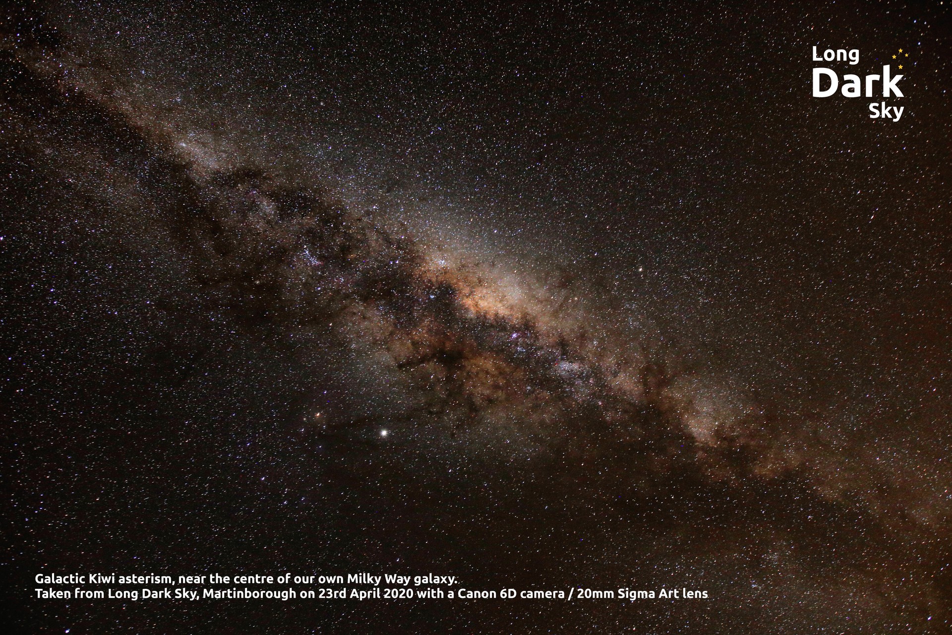 Poster of the galactic core with the Galactic Kiwi asterism, photographed at Long Dark Sky